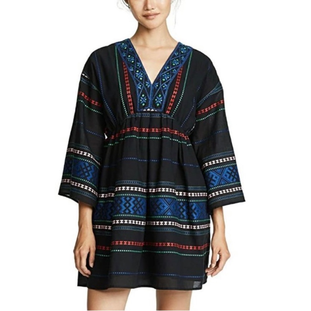 Joie Shada Embroidered Dress Women Size XS Black Multicolor Boho Chic Tribal